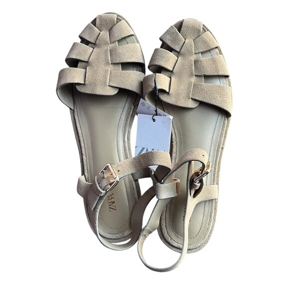 Zara Suede Fisherman Sandals | Size 10 | Split Leather | NWT | Brown Trendy Chic - Picture 2 of 7